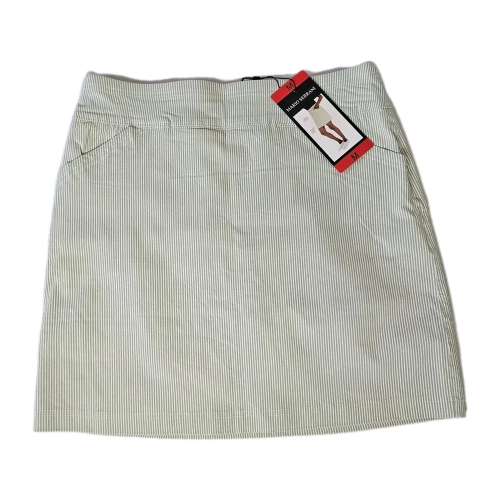 NWT Mario Serrani Ladies Medium‎ Tummy Control Skort Front Pockets Green Striped